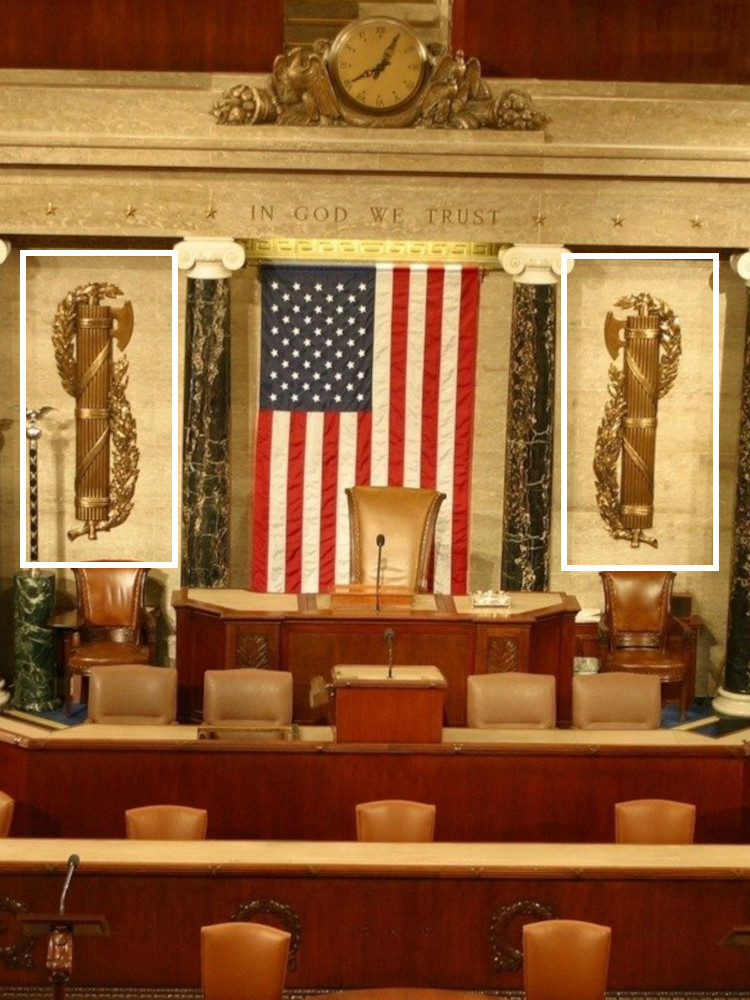 A picture showcasing the fasces in the US House of Representatives.
